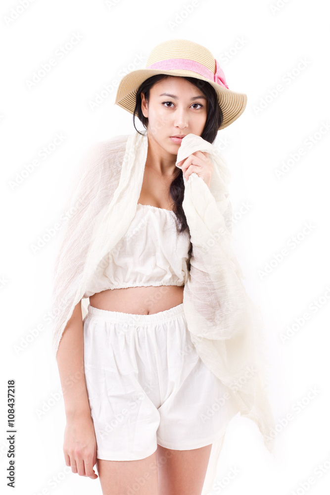 confident woman with shawl looking at you, studio isolated confident woman with shawl looking at you, studio isolated