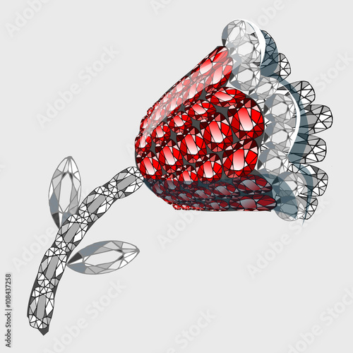Flower made of precious stones rubies and diamonds