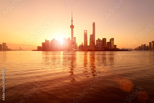 Pudong Skyline at sunrise, Shanghai, China.