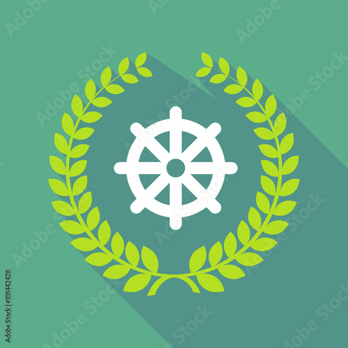 Long shadow laurel wreath icon with a dharma chakra sign