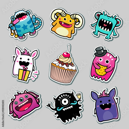 vector Stickers monsters for kids
