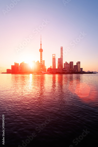 Pudong Skyline at sunrise, Shanghai, China.