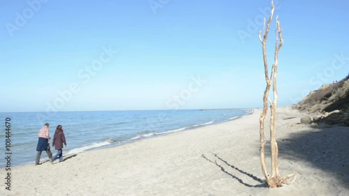 Beach and cliff between villages Ahrenshoop and Wustrow (Mecklenburg-Vorpommern, Germany). People walking along the beach 