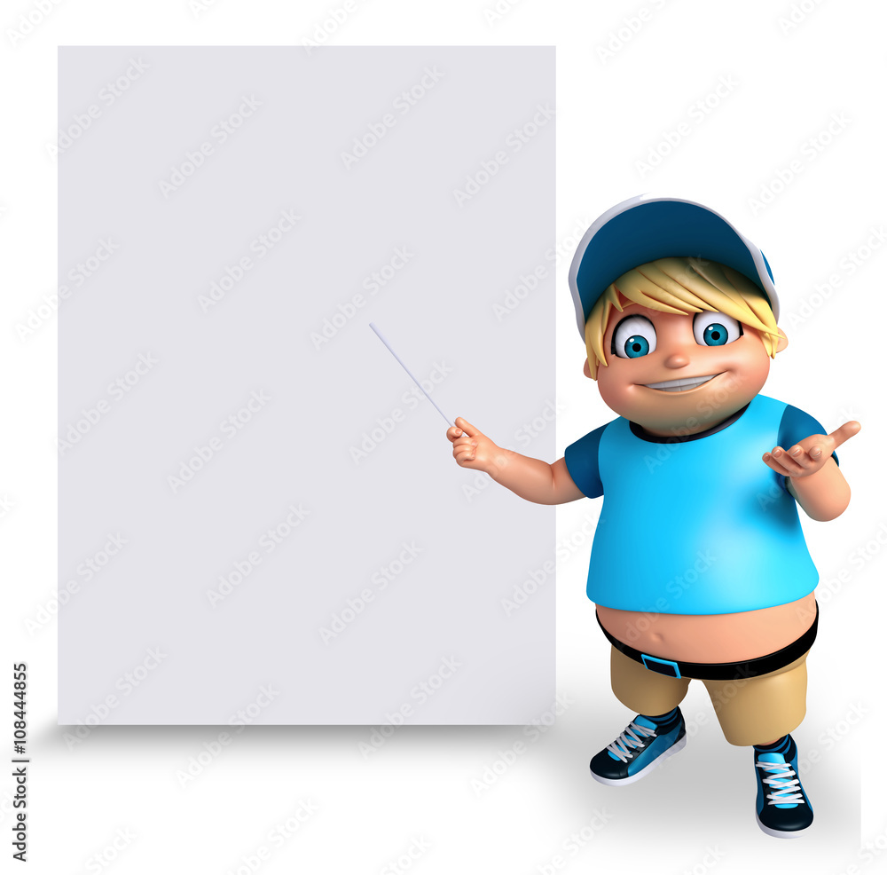 3D Render of Little Boy with white board 3D Render of Little Boy with white board