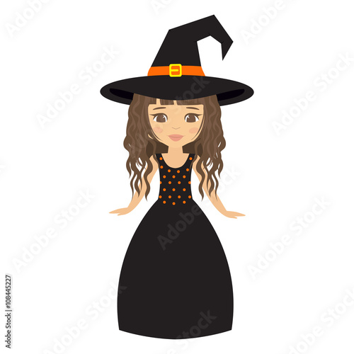 witch girl curly in long dress