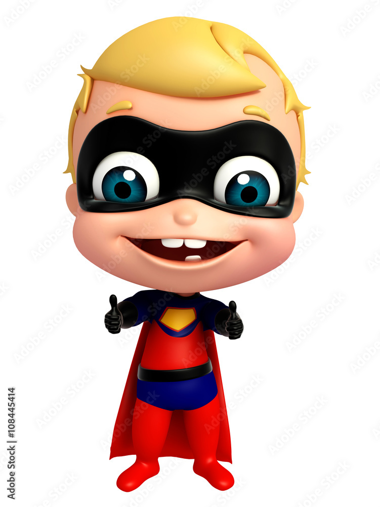 3D Rendered illustration of superbaby with thums up pose