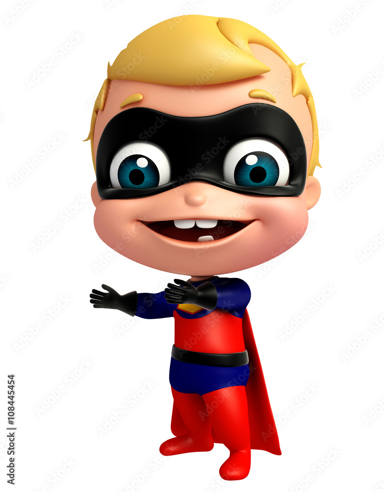 3D Rendered illustration of superbaby with pointing pose