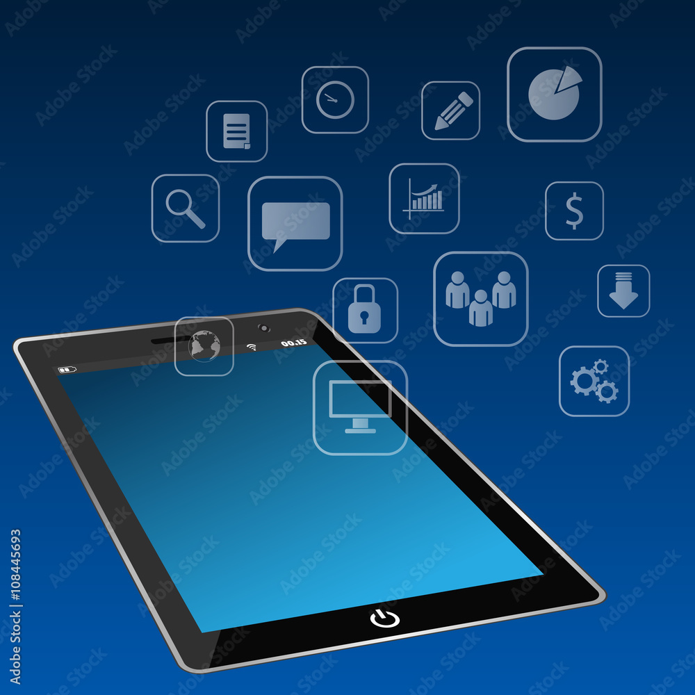Tablet computer with icons interface background eps 10 illustrat Tablet computer with icons interface background eps 10 illustrat