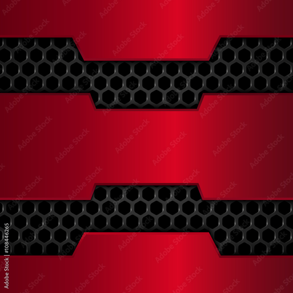 Black and red metal background. Red Chrome. Metal grid.