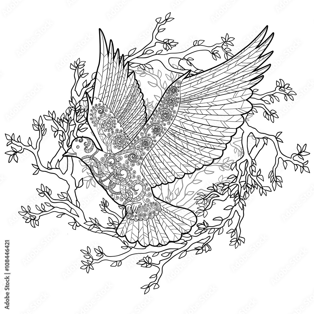 Fototapeta premium Flying dove with high details.