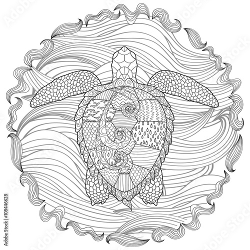 Wallpaper Mural Hand drawn swimming turtle with high details Torontodigital.ca