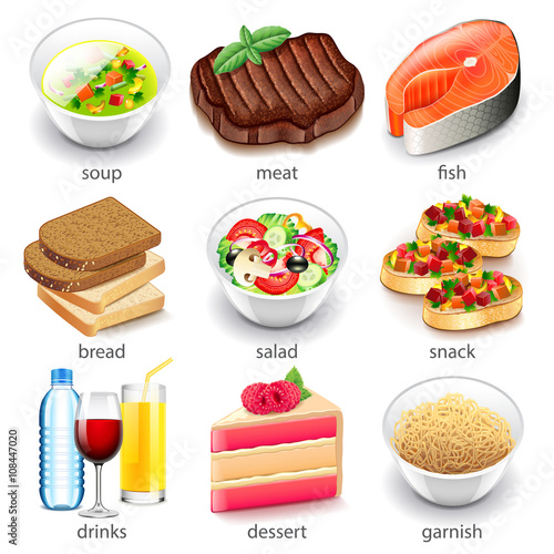 Food types icons vector set