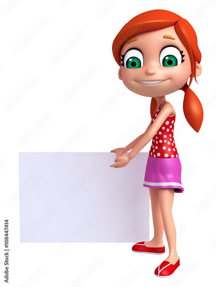3D Render of Little Girl with white board 3D Render of Little Girl with white board