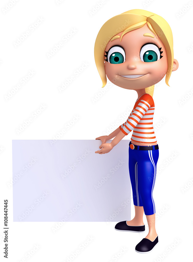 3D Render of Little Girl with white board 3D Render of Little Girl with white board