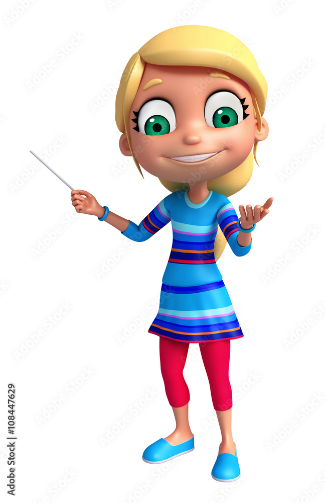 3D Render of Little Girl with pointing pose 3D Render of Little Girl with pointing pose