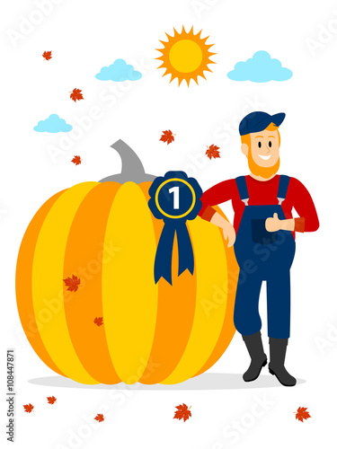 Farmer winning Pumpkin Contest at the First Place Clipart