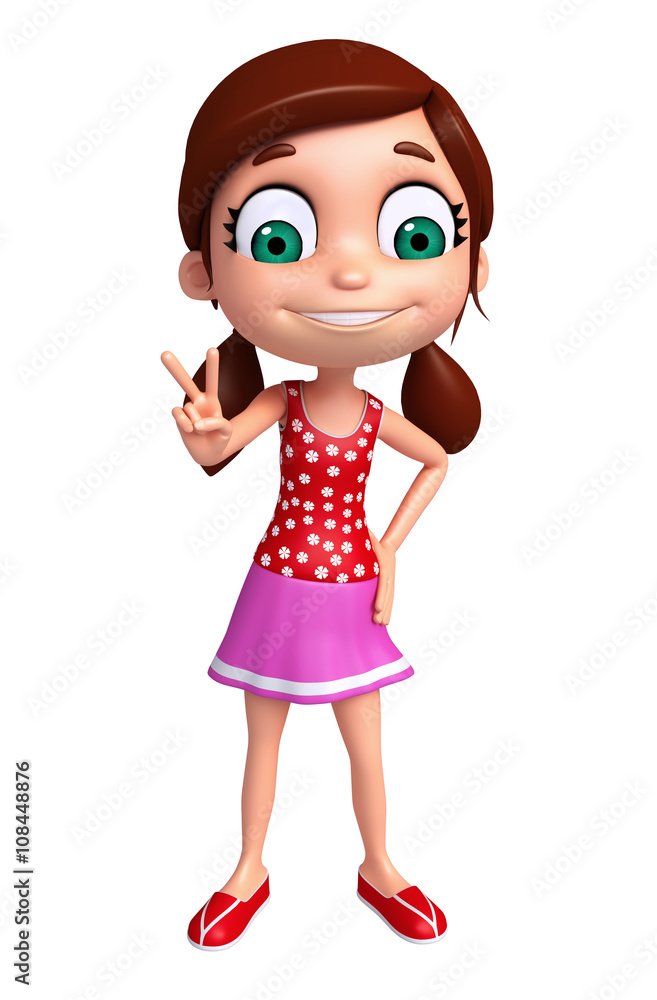3D Render of Little Girl with victory pose 3D Render of Little Girl with victory pose