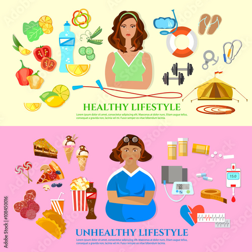 Healthy lifestyle and unhealthy lifestyle banner