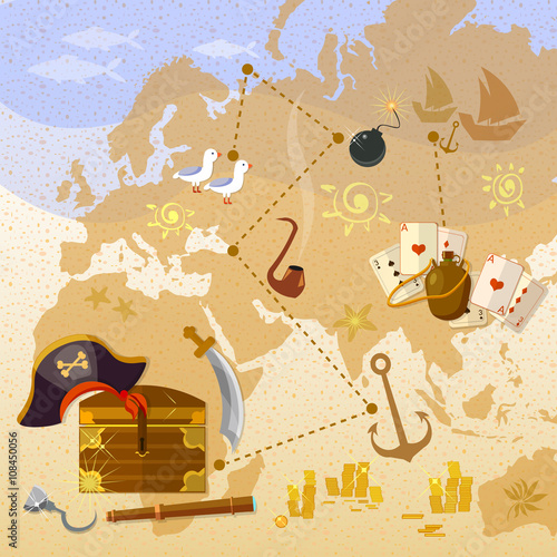 Pirate treasure map sea adventures treasure chest