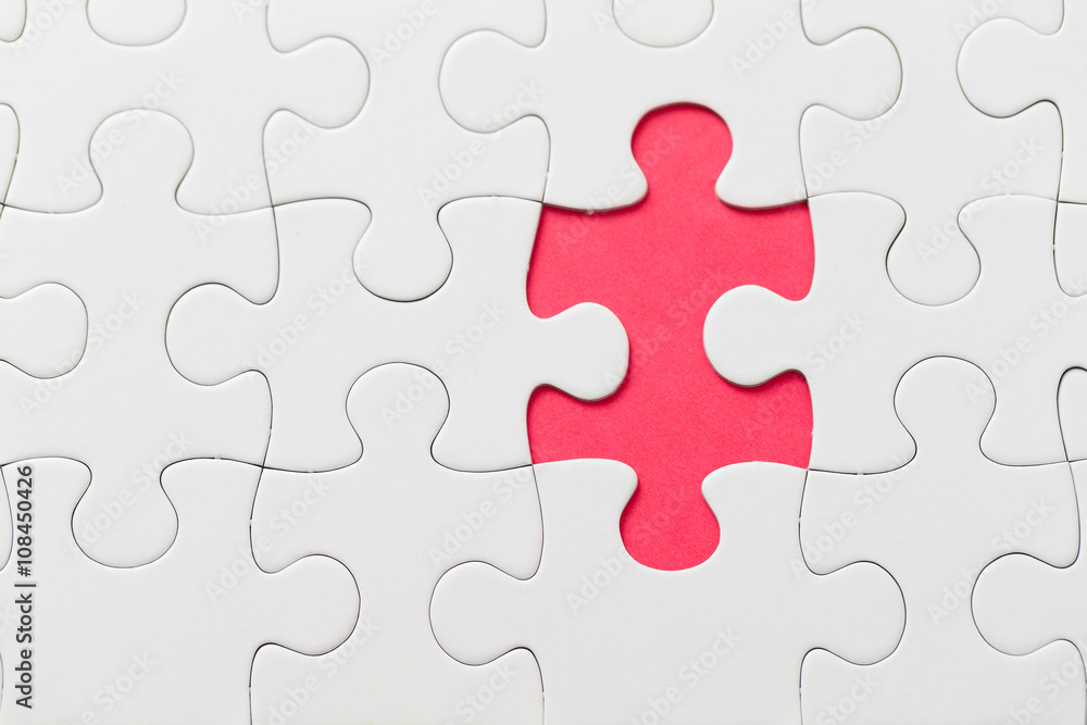 Puzzle with missing piece in red color Puzzle with missing piece in red color