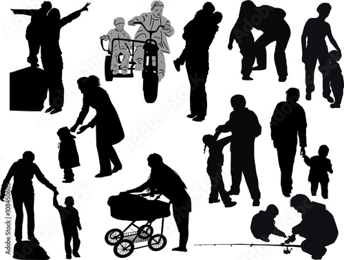 child and parents silhouettes collection isolated on white