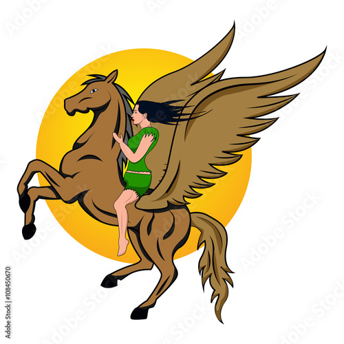 brown Pegasus  riding girl 