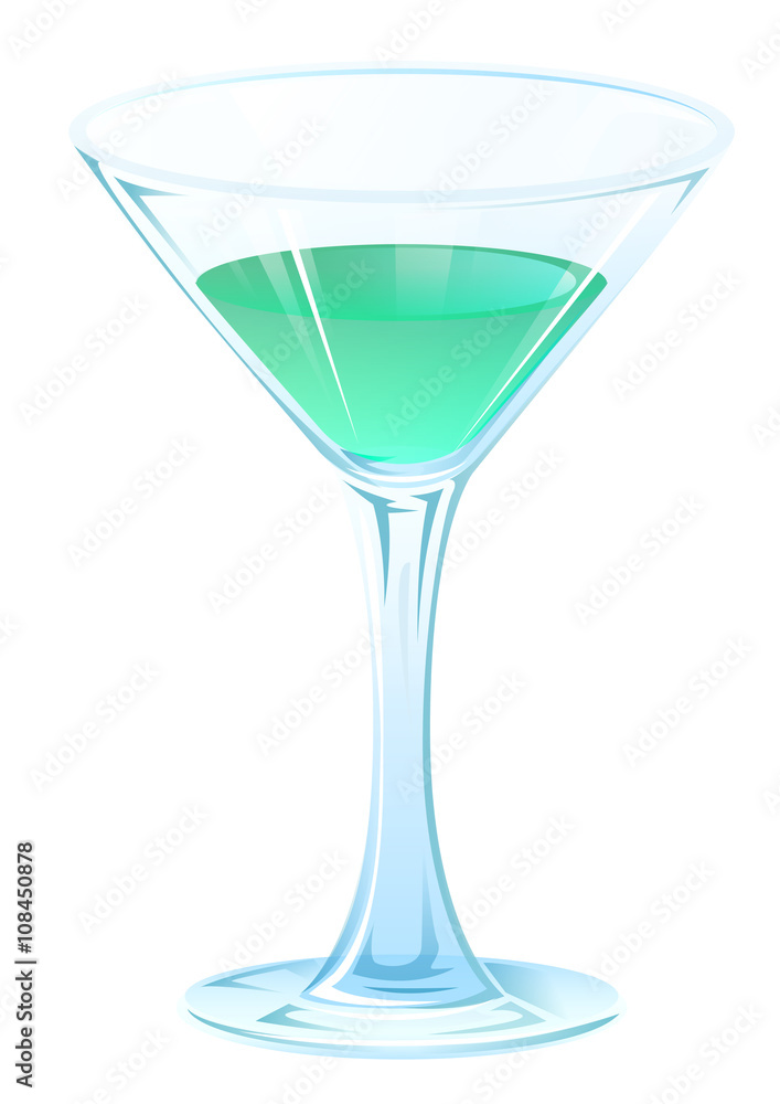 Blue tipple cocktail in glass goblet on stem. Alcohol strong drink