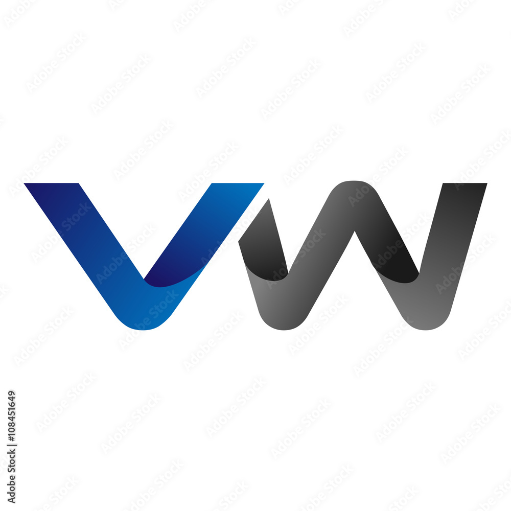 Modern Simple Initial Logo Vector Blue Grey Letters vw Modern Simple Initial Logo Vector Blue Grey Letters vw