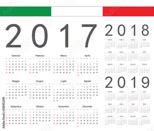 Set of Italian 2017, 2018, 2019 year vector calendars