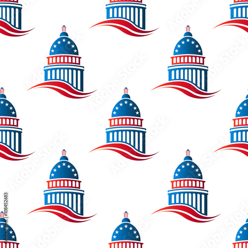 Patriotic Capitol building seamless pattern background. Vector graphic design illustration
