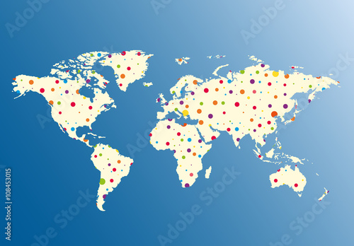 World map with colorful points. Vector illustration.