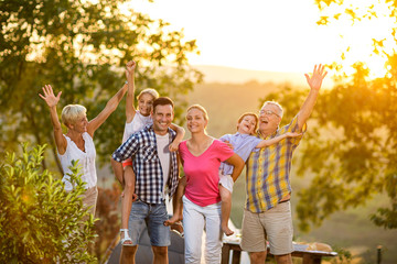 happy family on vacation posing together.