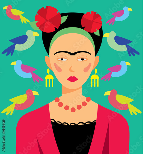 Mexican woman in makeup, raster illustration. Cartoon Characters. 