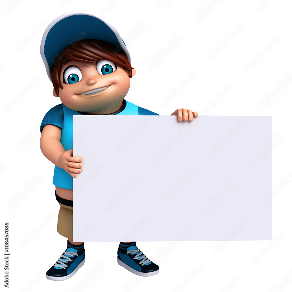 3D Render of Little boy with white board 3D Render of Little boy with white board