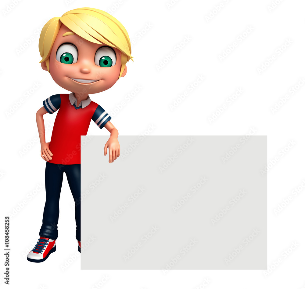 3D Render of Little boy with white board 3D Render of Little boy with white board