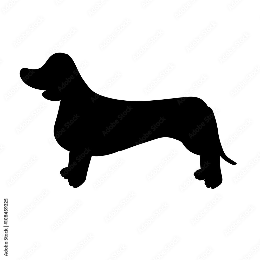 Silhouette of dachshund isolated on white background.