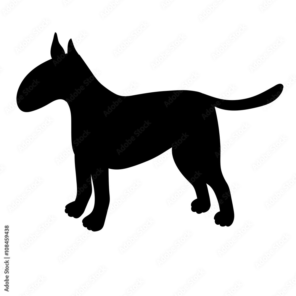Silhouette of bullterrier isolated on white background