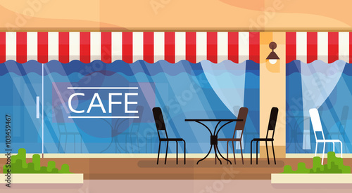 Cafe Street Coffee Shop Chairs Table Vector Illustration