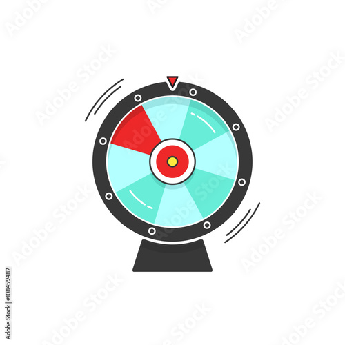 Wheel of fortune spinning vector icon illustration isolated on white background, flat cartoon design