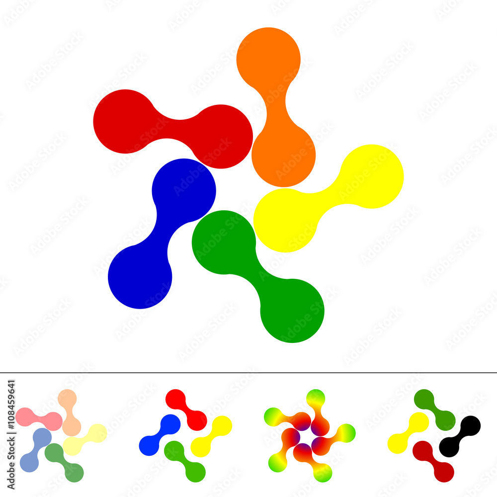 set of five abstract icons, colored icon set of five abstract icons, colored icon