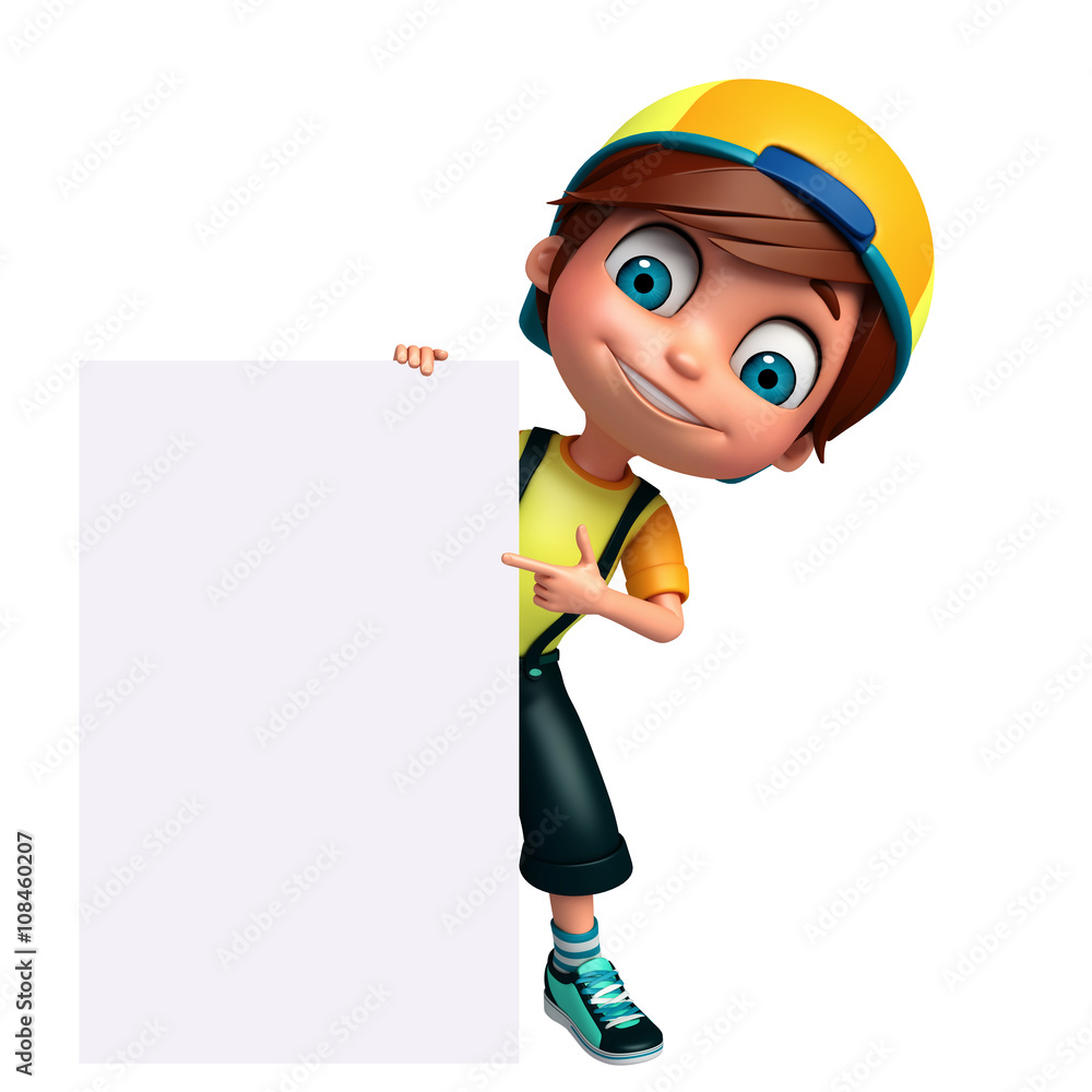 3D Render of Little boy with white board 3D Render of Little boy with white board