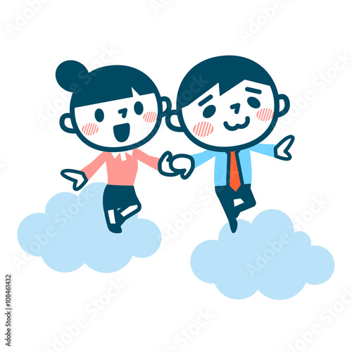 雲の上を歩くデート中のカップル