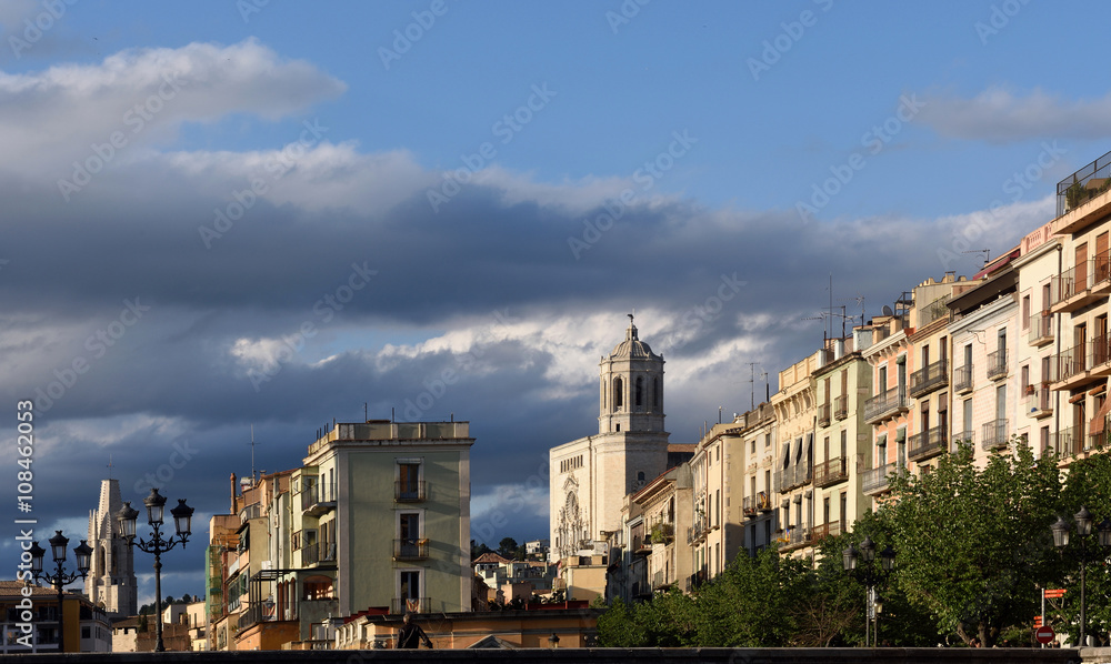 Church of Sant Feliu and Cathedral from the  square of Catalonia, Girona ,Catalonia,Spain
