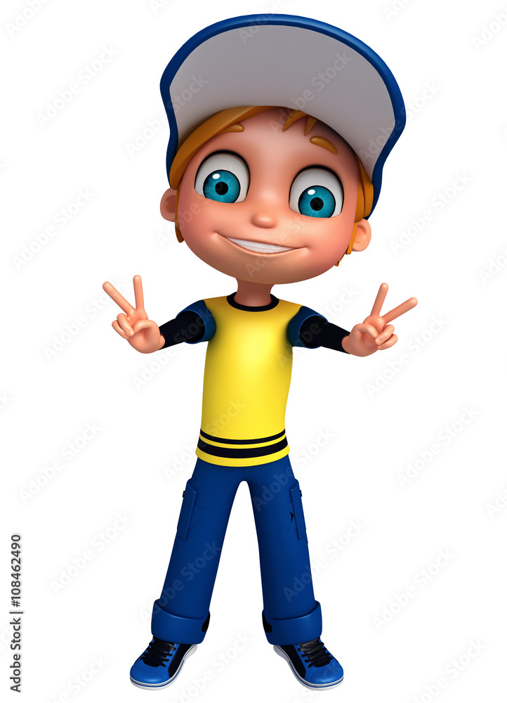 3D Render of Little  boy thumbs up pose