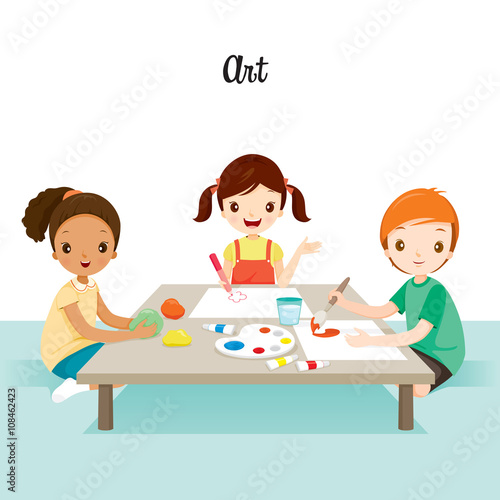Children Relaxing In Art Class, Back to school, Educational, Stationery, Book, Children, Knowledge, School Supplies, Educational Subject