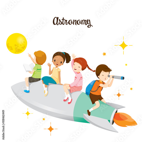 Children Sitting On Rocket, Going To The Moon, Back to school, Educational, Stationery, Book, Children, Knowledge, School Supplies, Educational Subject