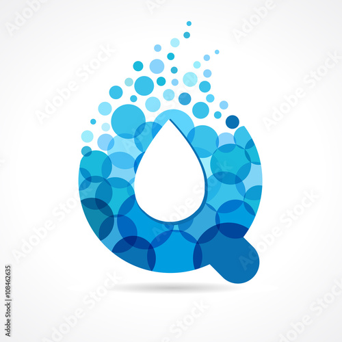 Aqua drop Q logo. Logo of tourism, resort or hotel by the sea in letter Q bubbles. Water liquid drop logo