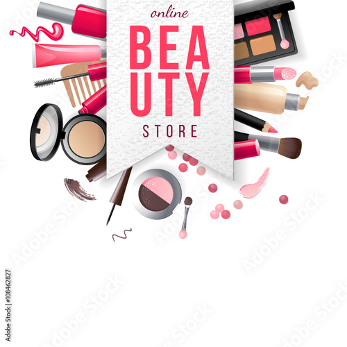 beauty store emblem with type design and cosmetics