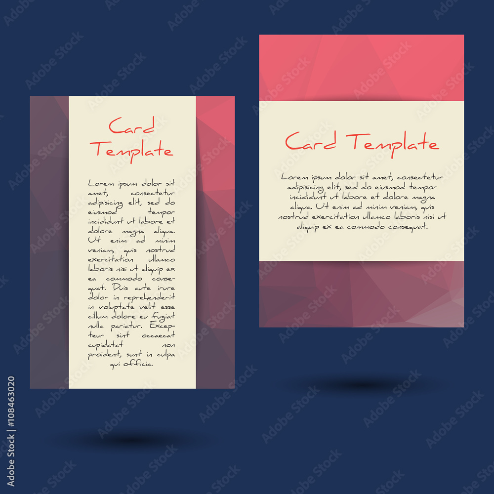 Set of two  low poly universal card template designs, perfect for brochure covers, leaflets, flyers, cards and invitations. Green, eco.  Polygonal event announcement flyer, card.