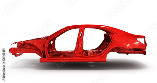 Red back body car with no wheel 3d illustration